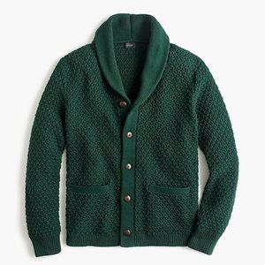 J. Crew Quilted Cotton Cardigan Sweater Pine Bough